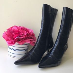 Kenneth Cole Black Crocodile Print Boots - size 8